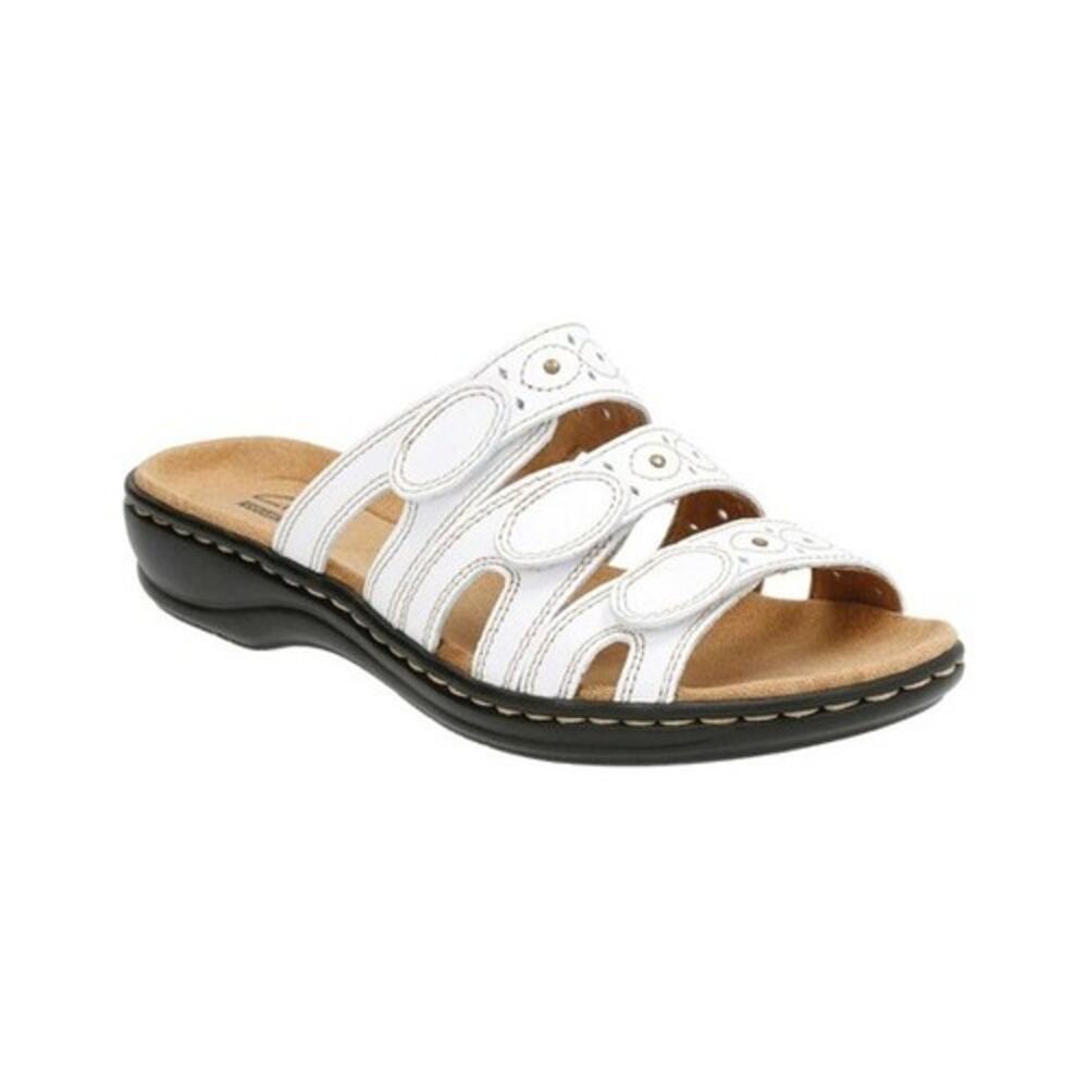 NWT  Clarks Women's Leisa Cacti Q Slide Sandal, White Leather, 10